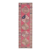 Tapis turc vintage en laine et coton rose noué à la main