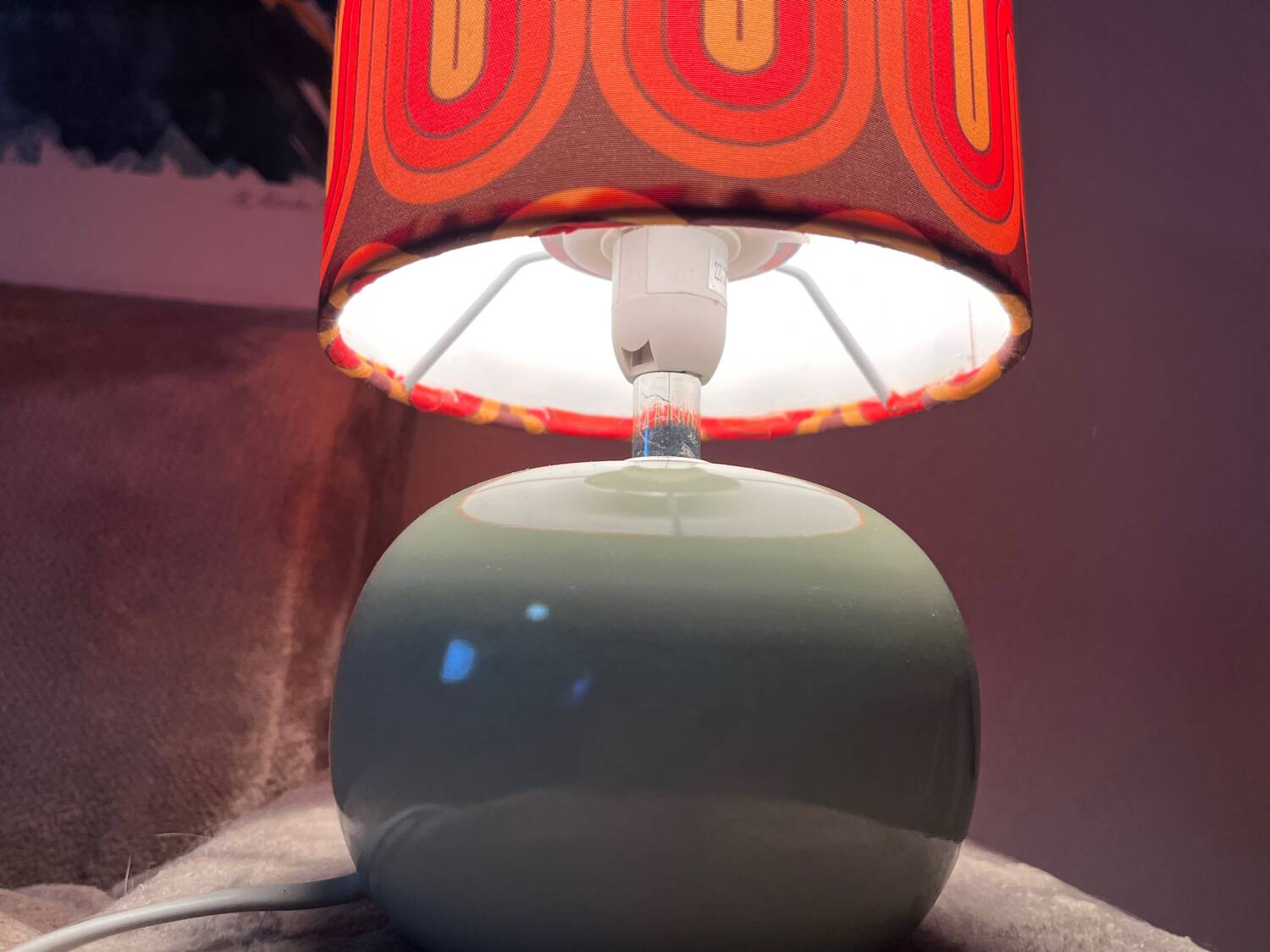 Lamp placed, handmade lampshade.