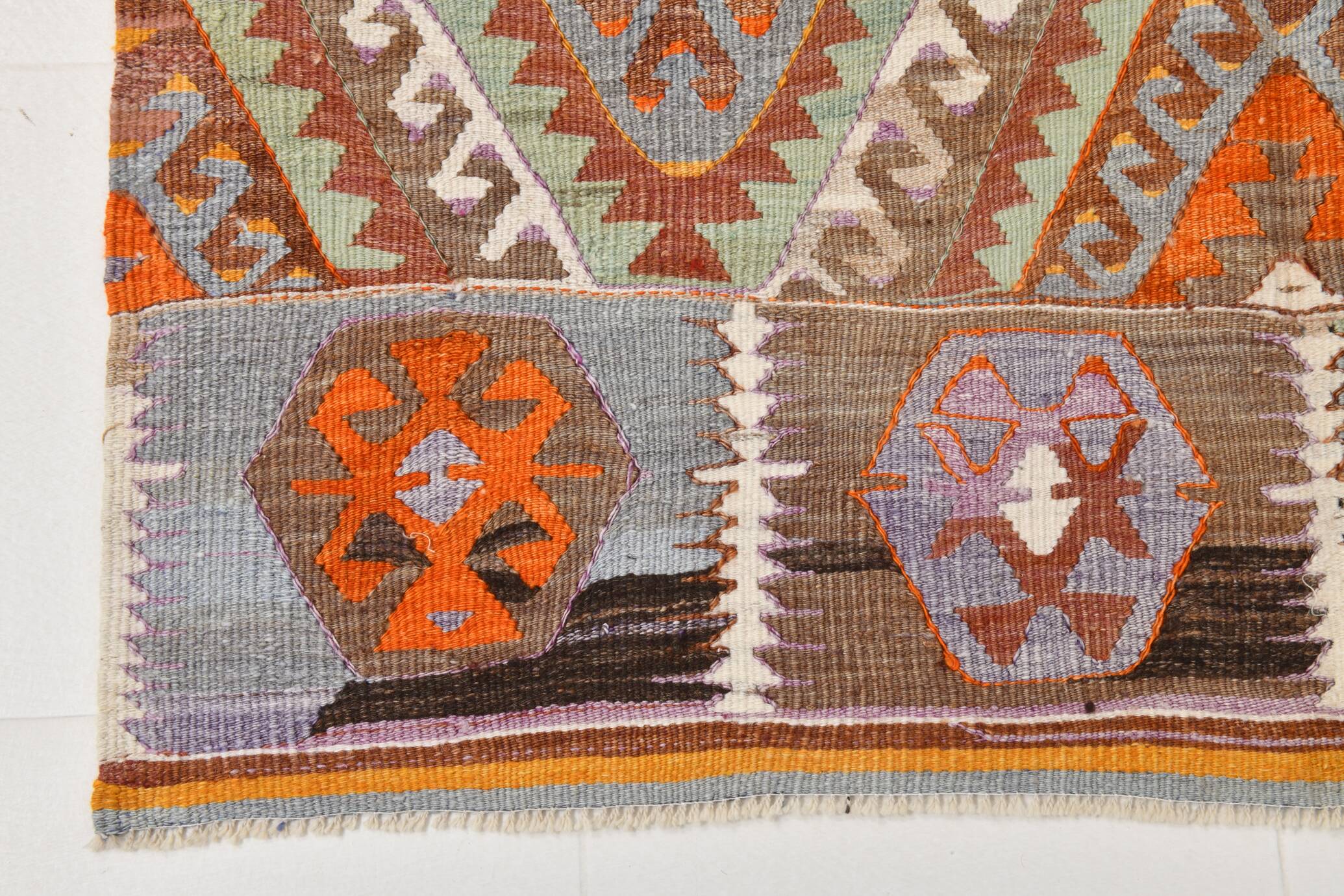 5x8 Green & Orange Tribal Vintage Kilim Rug, 146x255Cm SK 33083