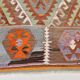 Tapis Kilim tribal vintage vert et orange 5x8, 146x255 cm SK 33083