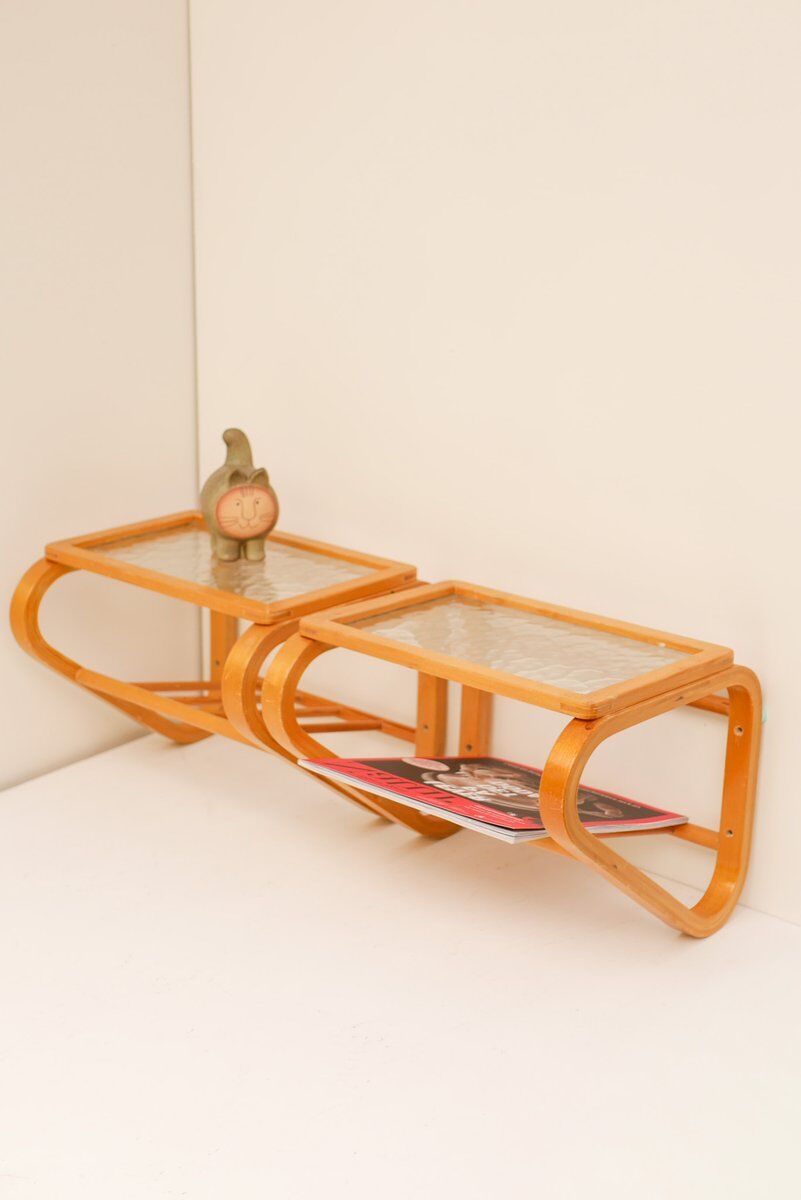 Scandinavian bentwood and glass bedside tables from Gemla, 1920s, set of 2