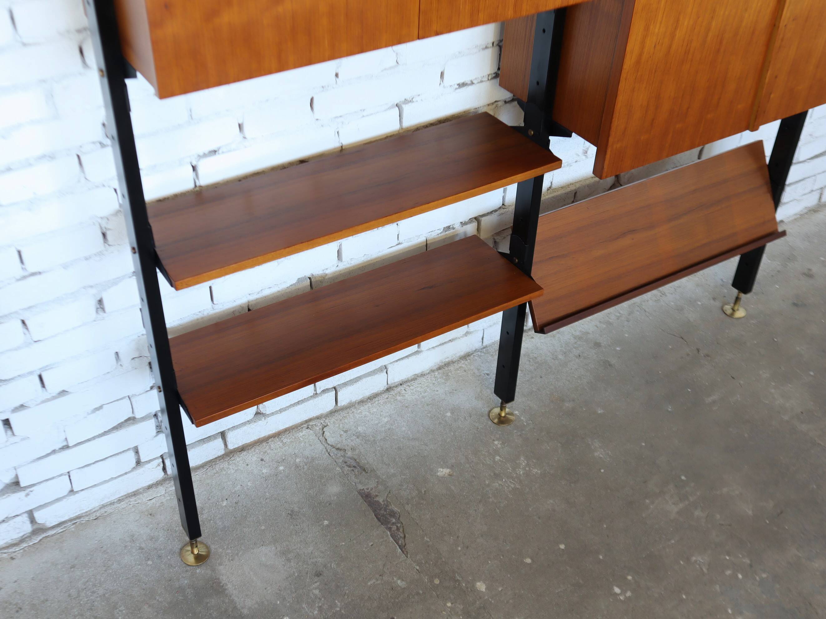1950s mid-century wall unit teak and iron folding desk & cabinet module
