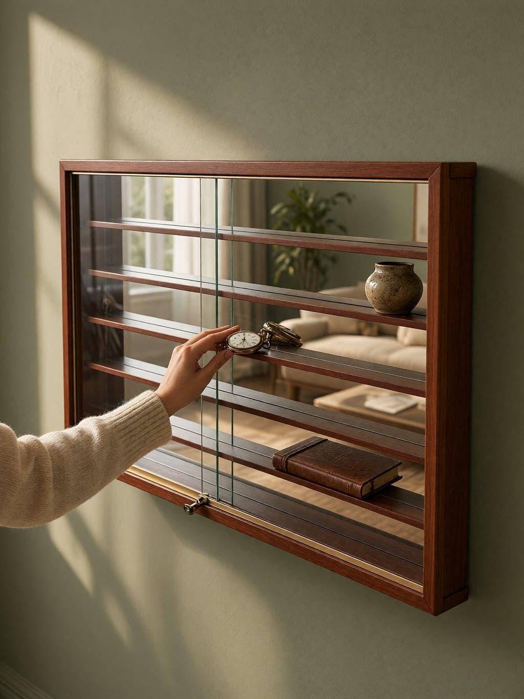 Vintage shallow wooden display shelf/wall support.