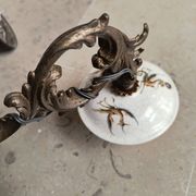 Lustre bronze, cuivre et faïence style gien