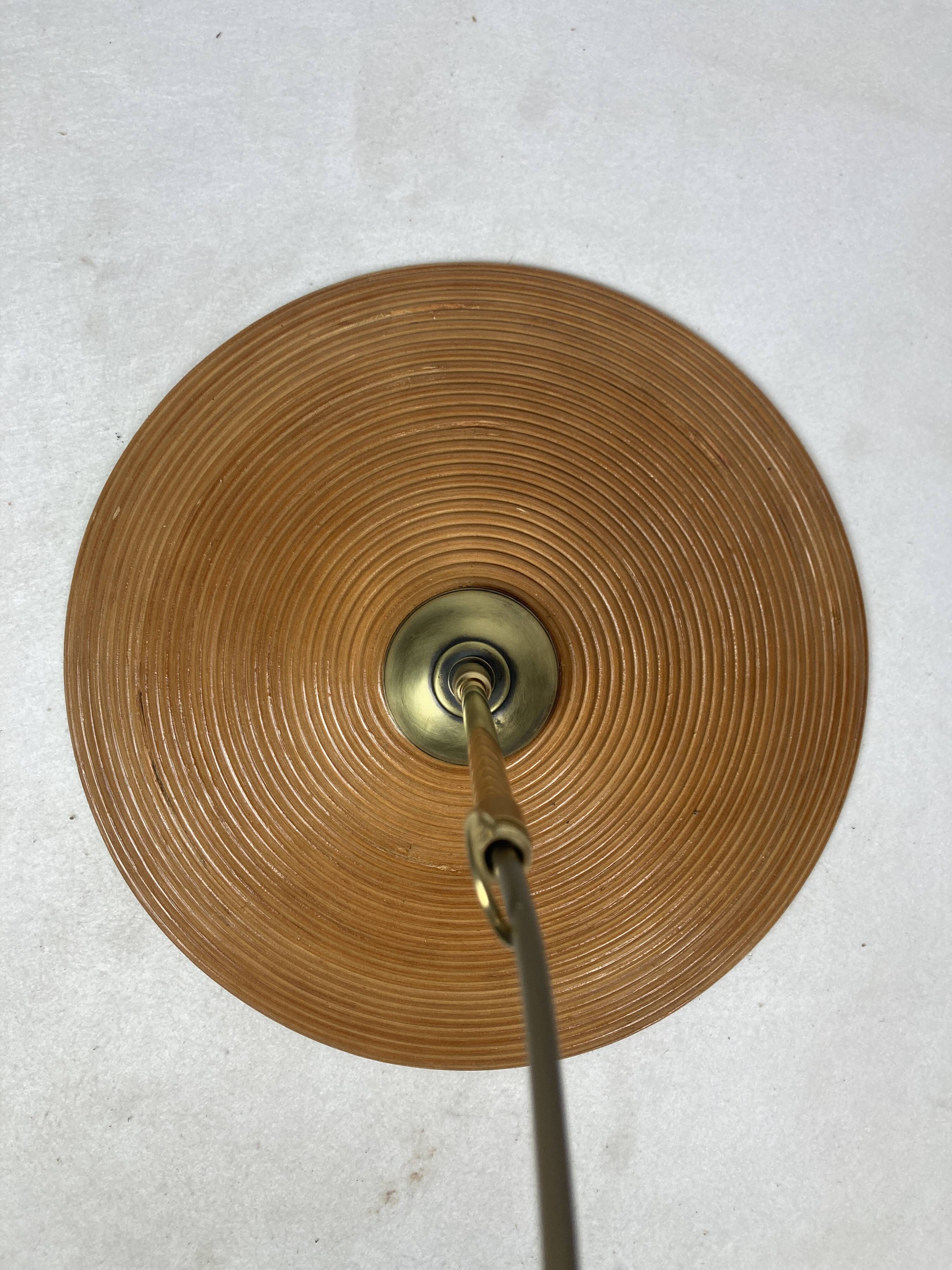 Lampe à Suspension Pencil Split Reed, Rotin, Bambou et Laiton, Italie, années 1970