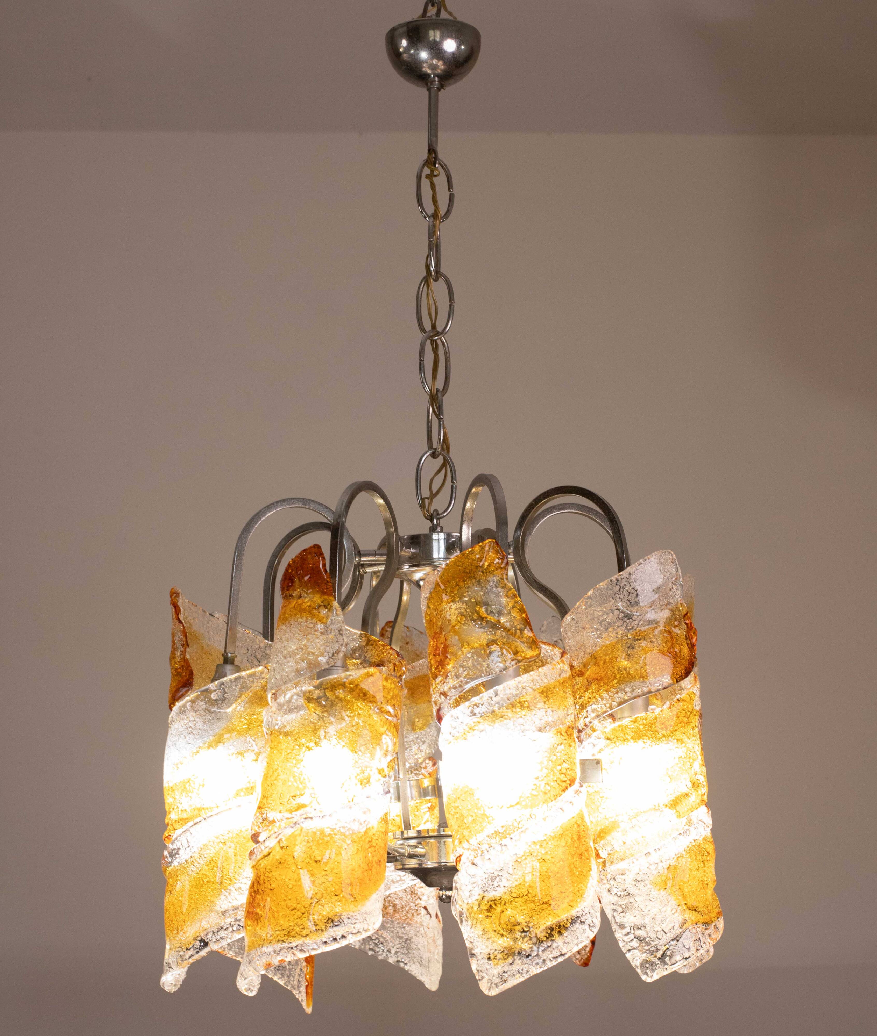 Italian Design "Twisters" Round Chandelier by Mazzega, 1970