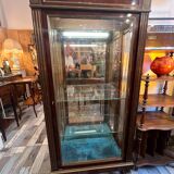 Louis XVI style display cabinet, in mahogany and mahogany veneer, with a red marble top with gallery