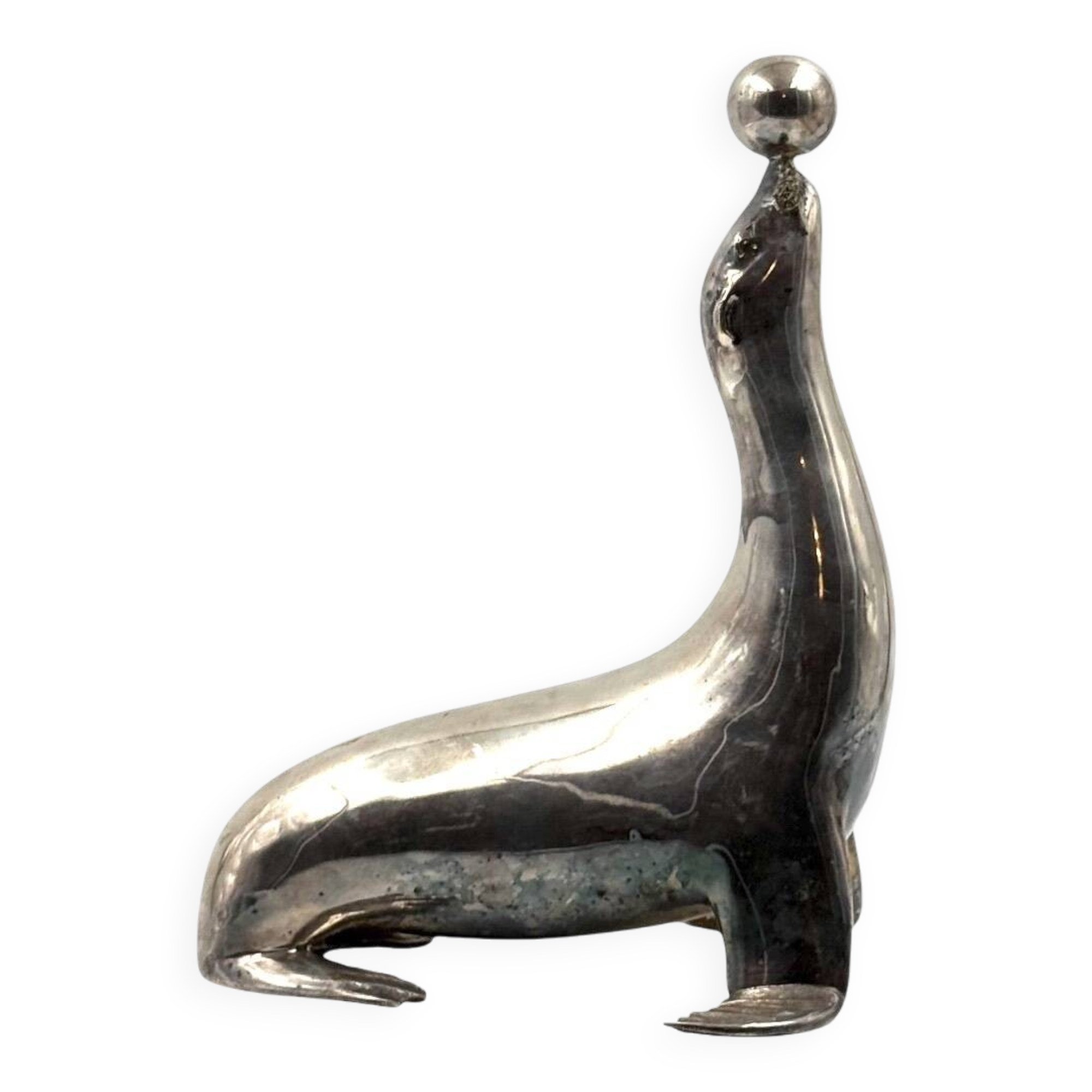 Art deco silverplated brass Seal sculpture, France 1940s
