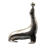 Art deco silverplated brass Seal sculpture, France 1940s