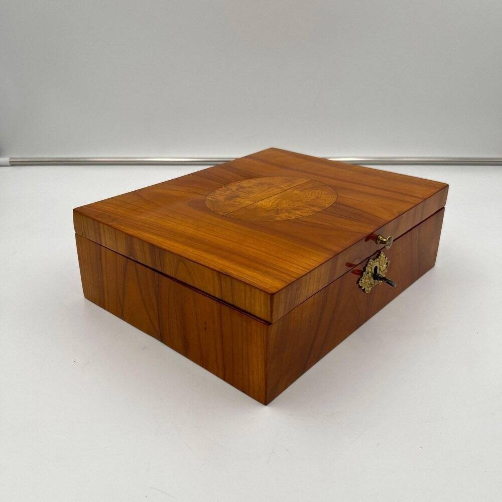 Biedermeier Jewelry Box in Cherry Wood, Ash & Brass, Southern Germany, 1820s