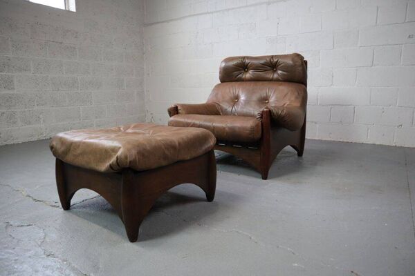 Fauteuil lounge Ranger avec ottoman par Erik Deforce pour Gervan Belgique, 1970.