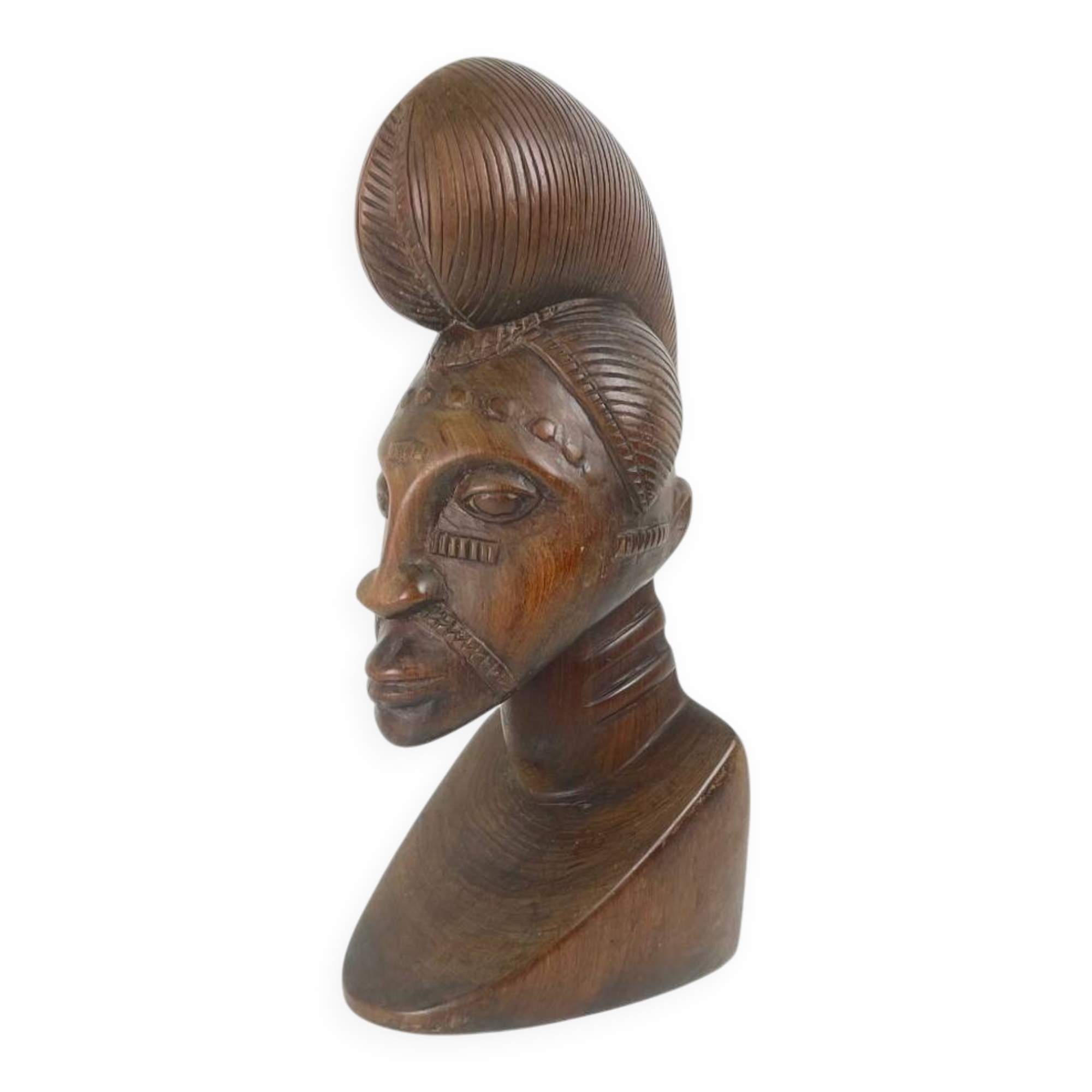 Hand-carved female bust in black wood, Baoulé style, 1960/90