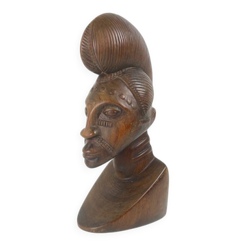 Hand-carved female bust in black wood, Baoulé style, 1960/90