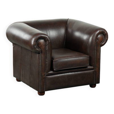 Fauteuil Chesterfield en cuir marron