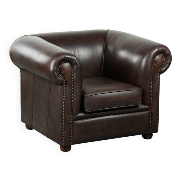 Fauteuil Chesterfield en cuir marron
