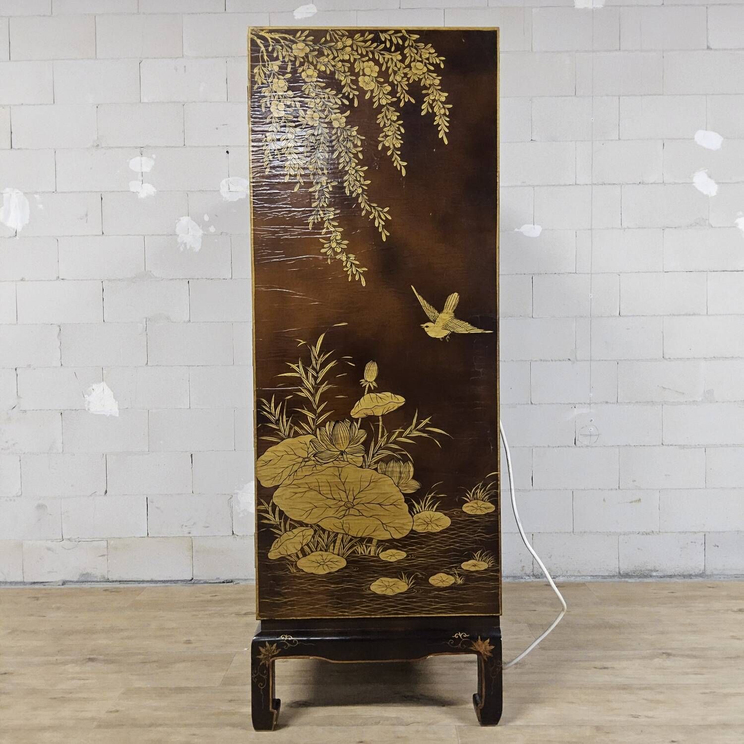 Vintage Chinese cabinet with birds & flowers, red & gold (bohemian)