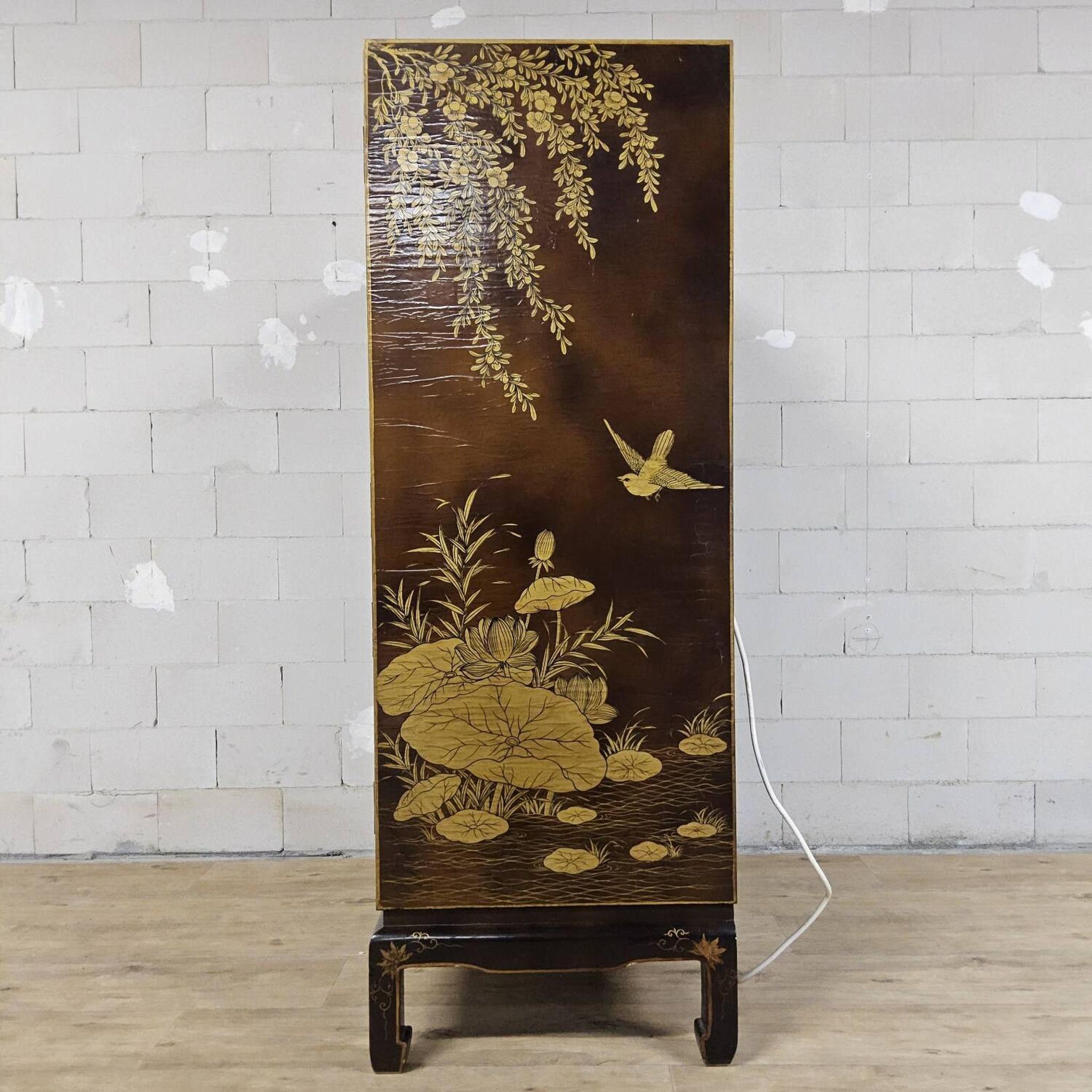 Vintage Chinese cabinet with birds & flowers, red & gold (bohemian)