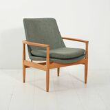 Scandinavian oak and sage-green wool armchair