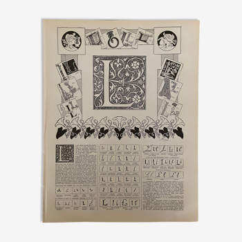 Lithographie gravure alphabet lettre L de 1897
