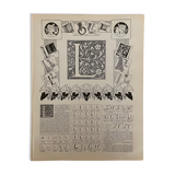 Lithograph engraving alphabet letter L of 1897