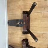 Pair of low tripod chairs in solid wood, mid-20th century.