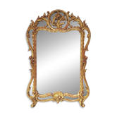 Antique French mirror in gilded wood, Louis XV baroque style (100*66 cm)