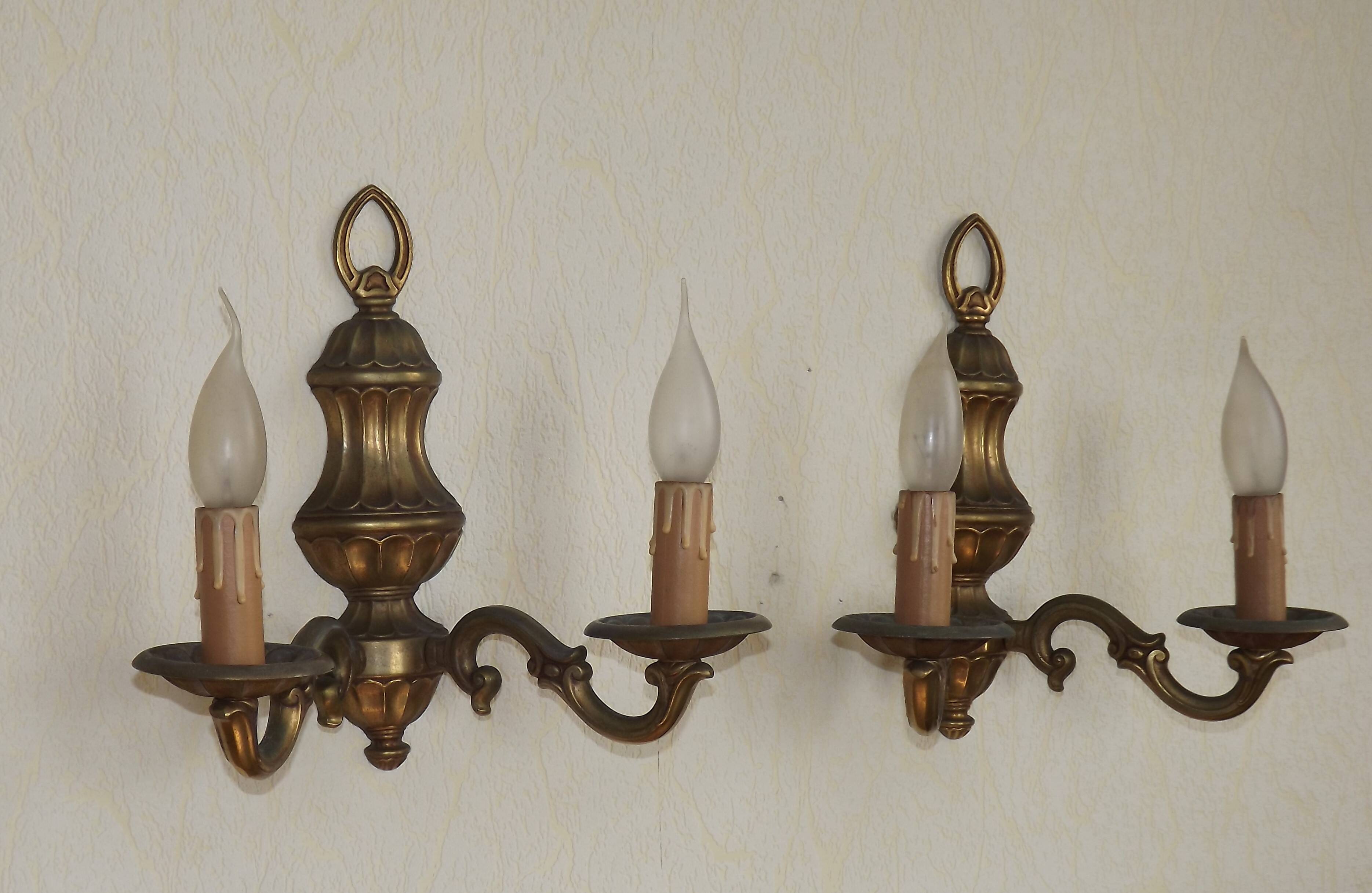Pair Traditional French Vintage Heavy Brass Empire Style Double Wall Lights