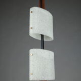 Scandinavian floor lamp in black lacquered steel and teak with two diffusers
