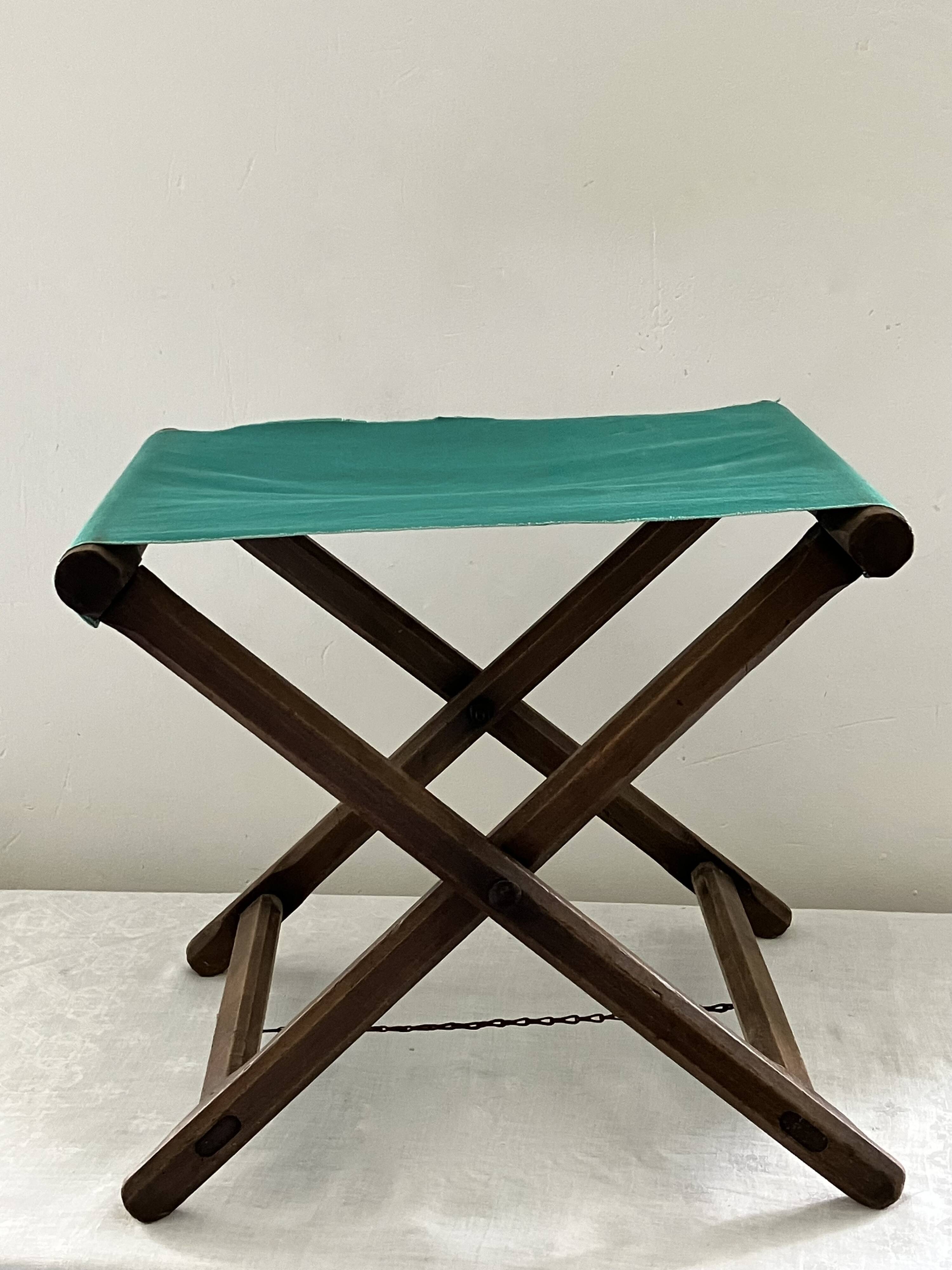 Folding stool, wood and canvas seat