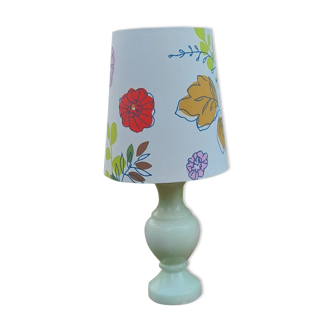 Bedside lamp in albatre, lampshade flower fabric