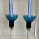 Pair of Murano (or Empoli) glass candlesticks with twisted bases, vintage 1960.
