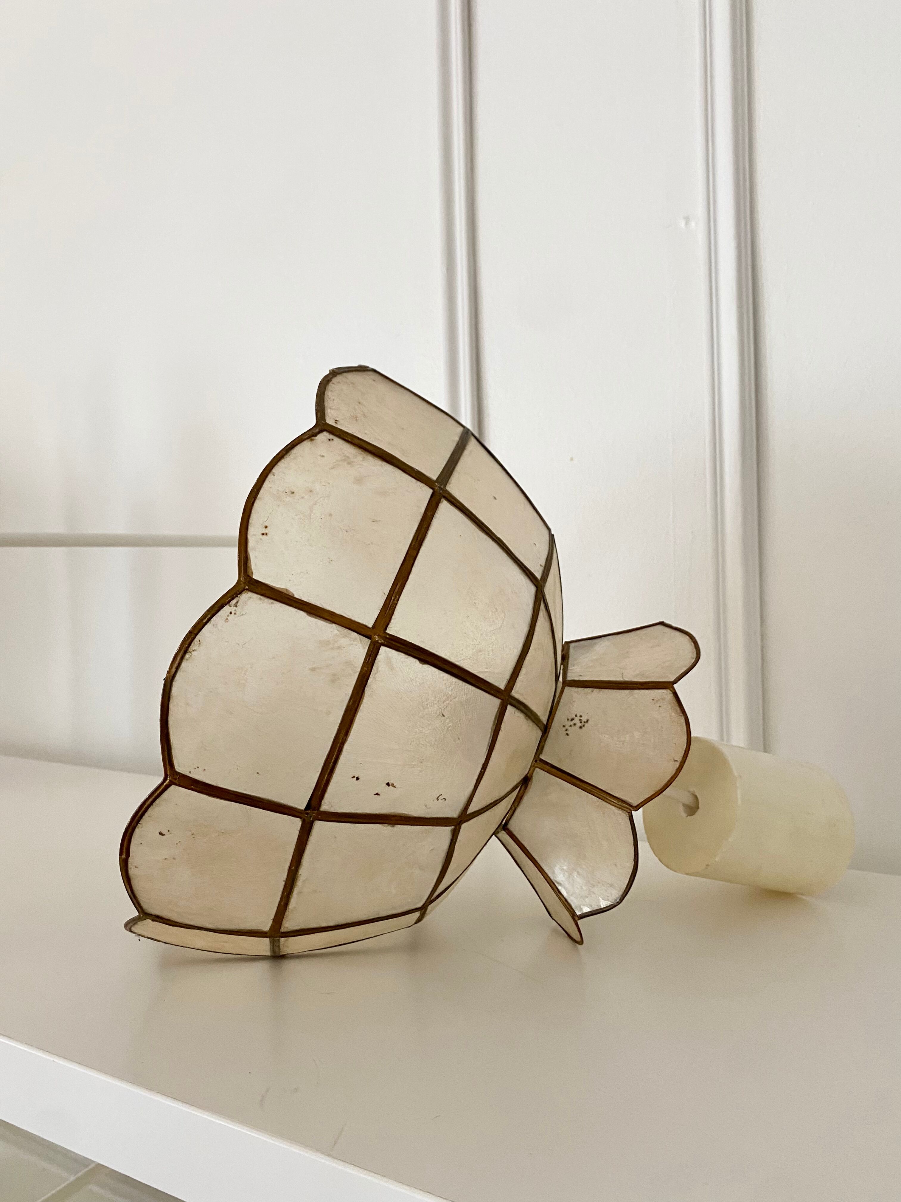 Vintage mother-of-pearl and brass pendant lamp