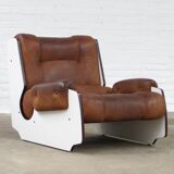 Original vintage mid century design armchair in brown leather, 1960s
