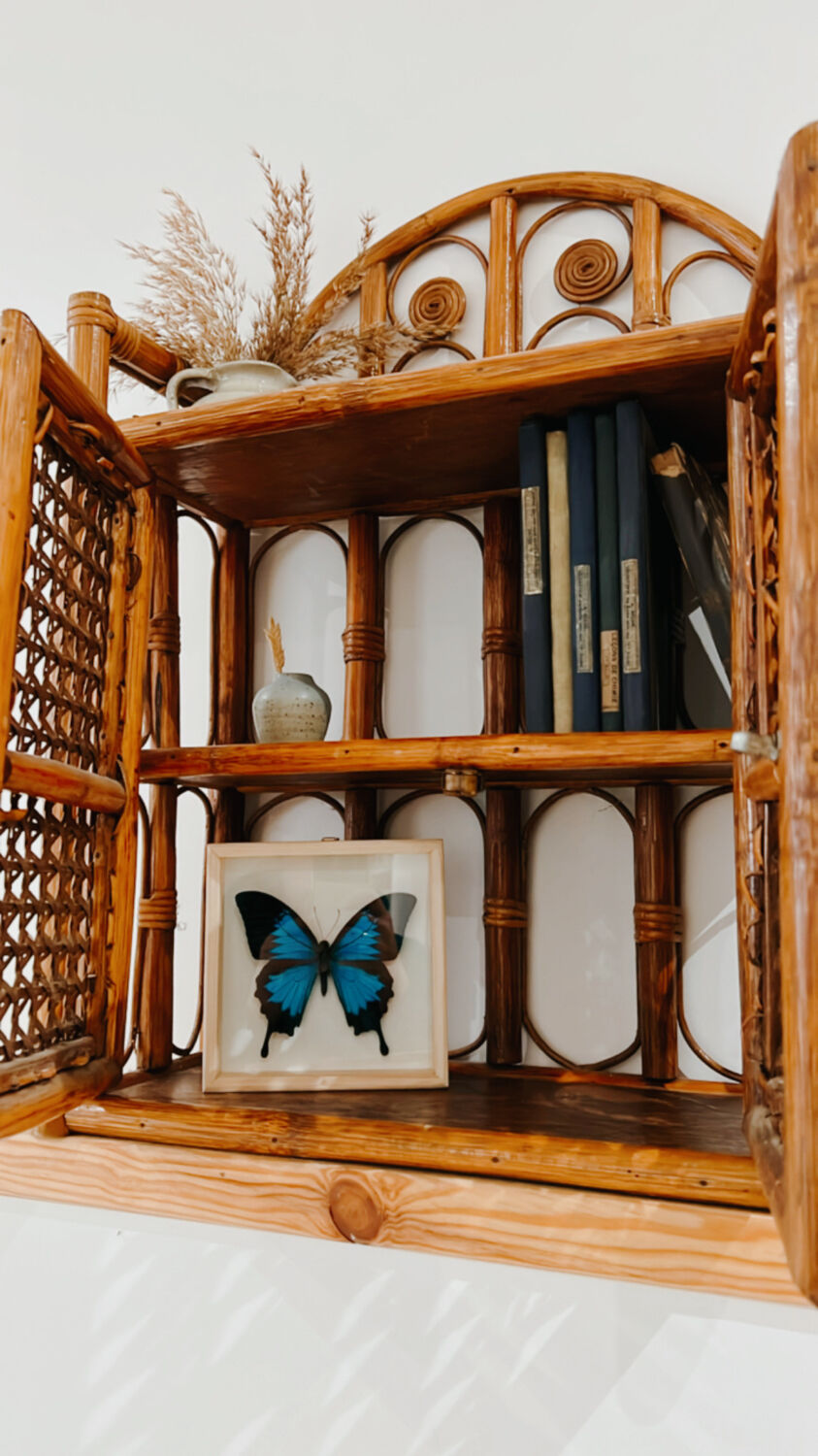 Vintage rattan wall shelf