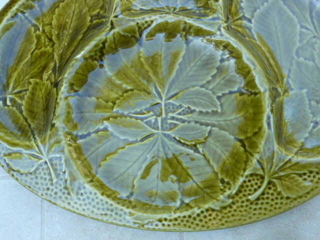 Artichoke dish or presentation dish in green Gien earthenware slip