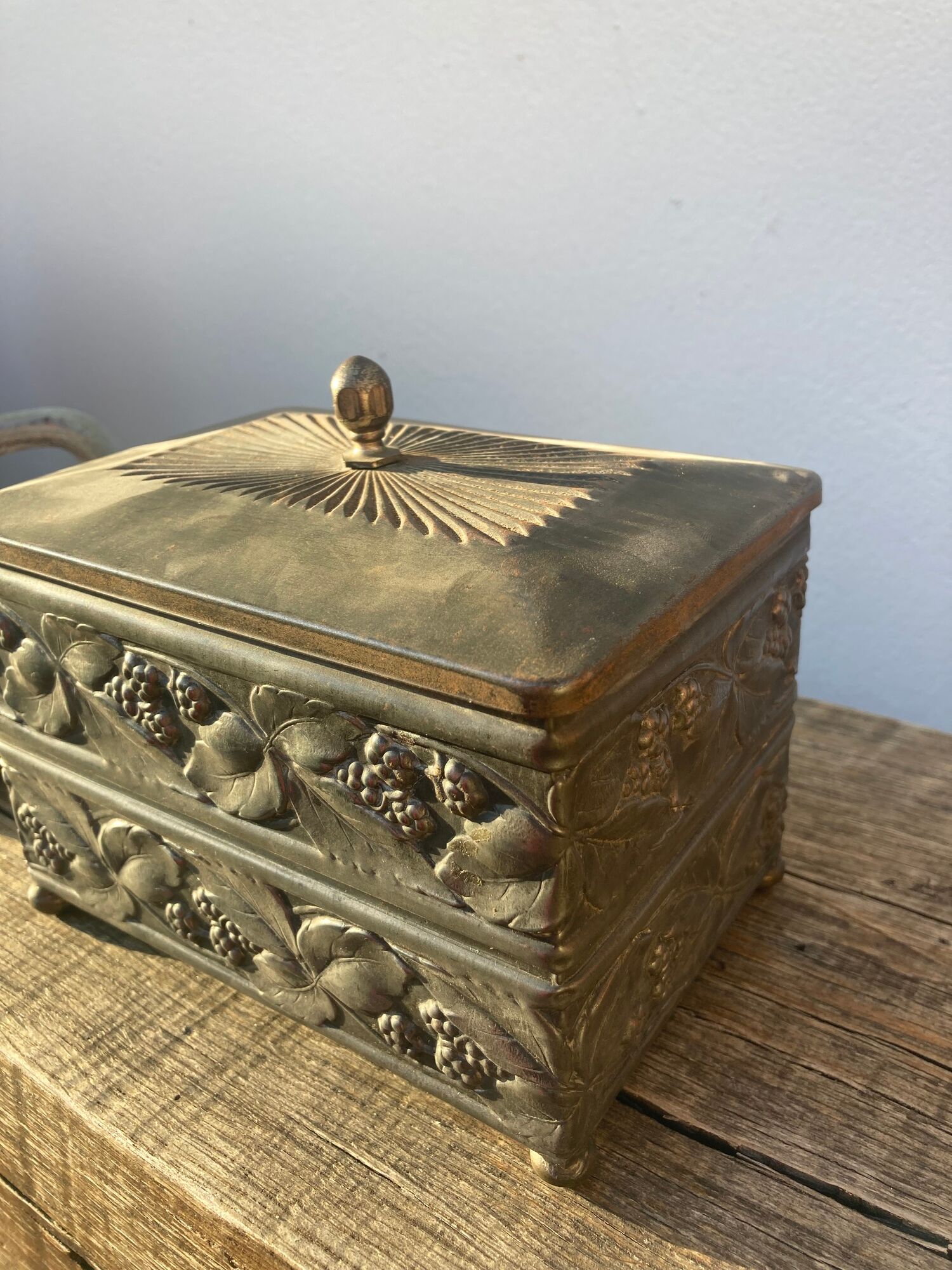 Metal jewelry box decorated with foliage and flowers art nouveau 1920