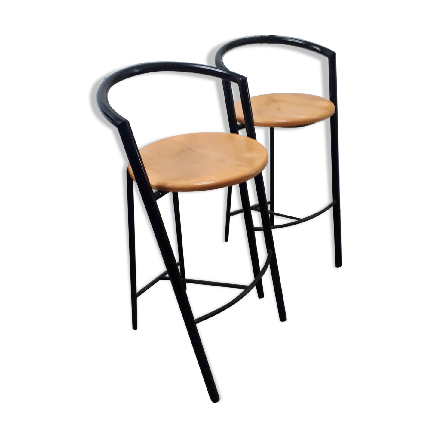 pair stool bar design vintage 1980 black metal wood