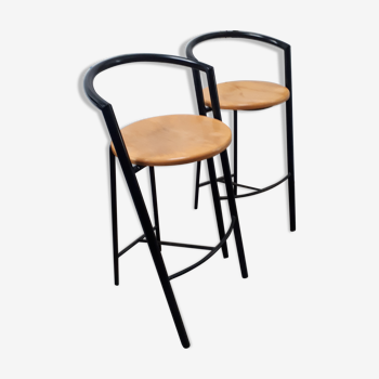 pair stool bar design vintage 1980 black metal wood