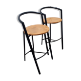 pair stool bar design vintage 1980 black metal wood