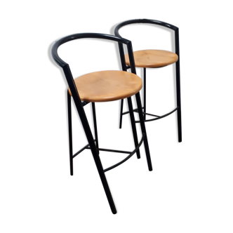 pair stool bar design vintage 1980 black metal wood