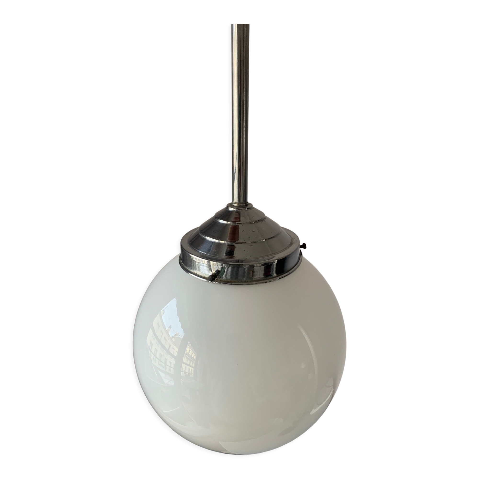 Vintage white chrome and opaline pendant lamp