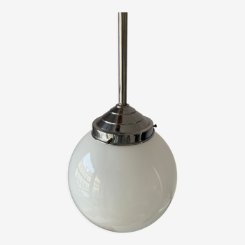 Vintage white chrome and opaline pendant lamp