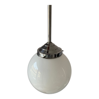 Vintage white chrome and opaline pendant lamp
