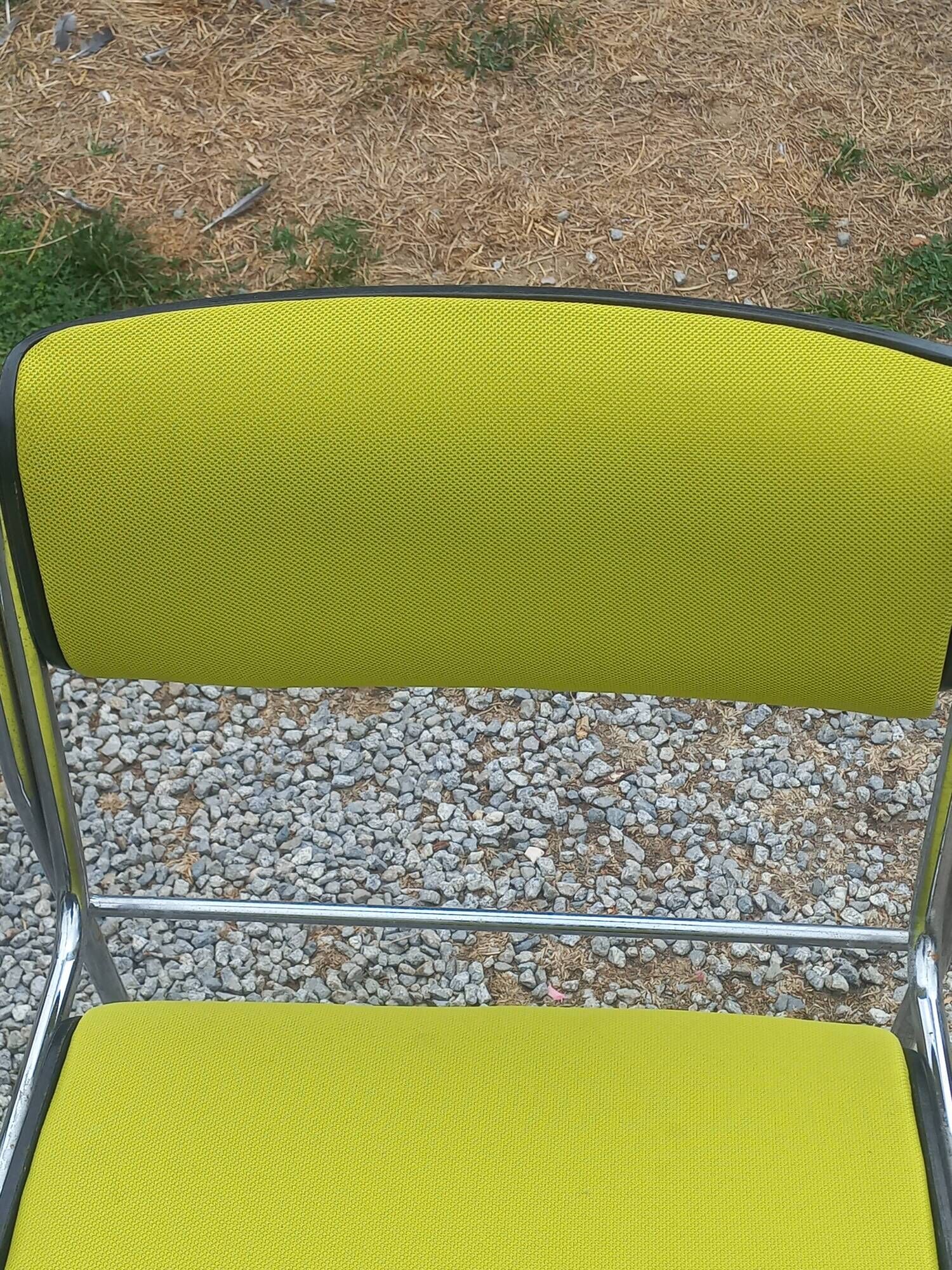 Set of 6 designer chairs with wooden seats and backs, chrome legs.