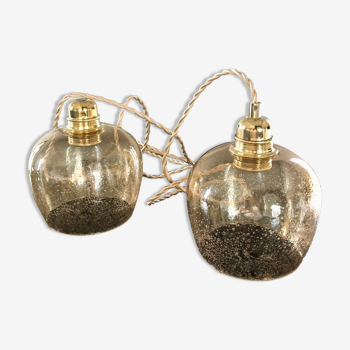 2 bubble blown glass pendant lamps