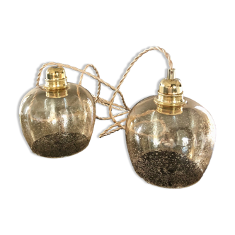 2 bubble blown glass pendant lamps