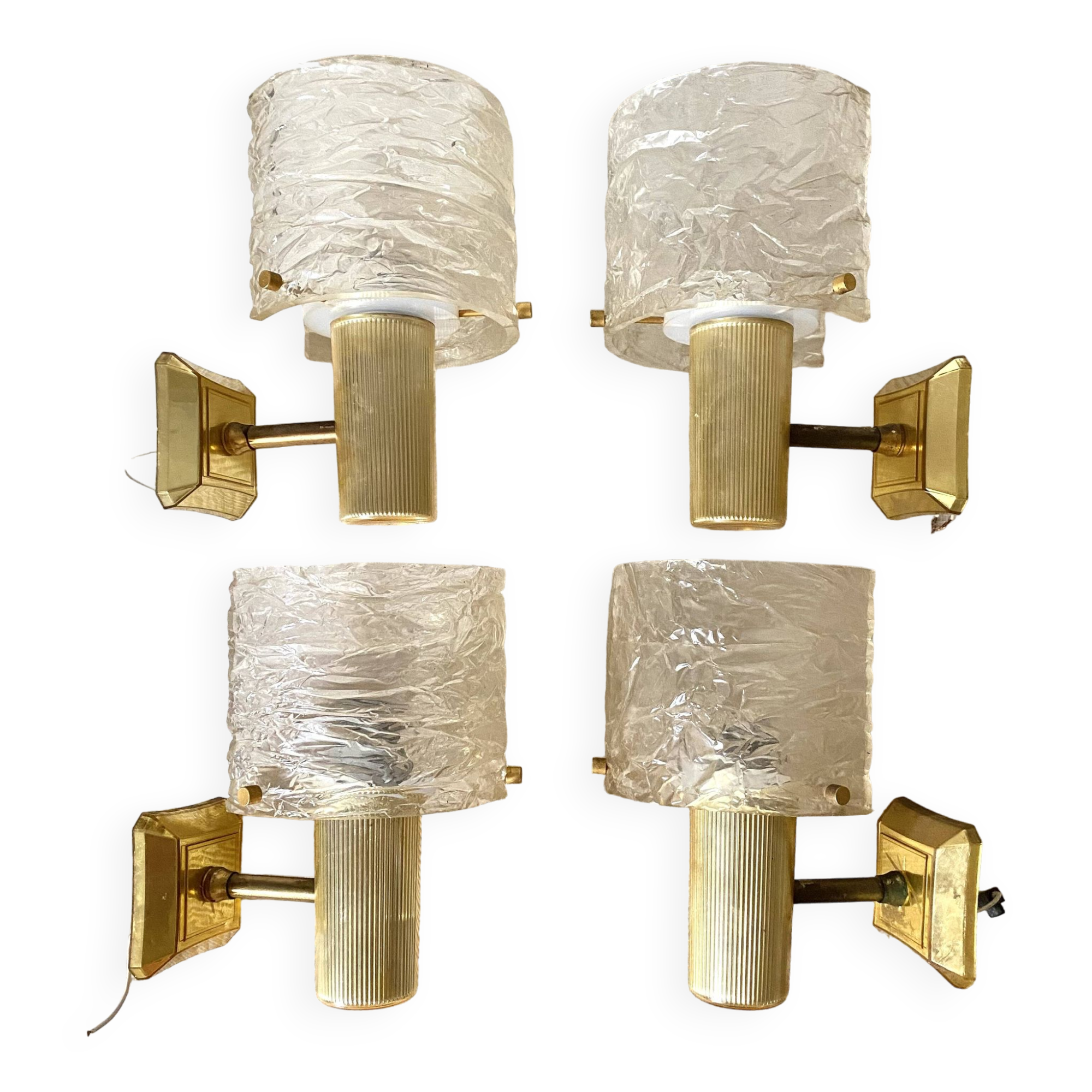 Set of 4 60s wall lights in champagne-colored resin