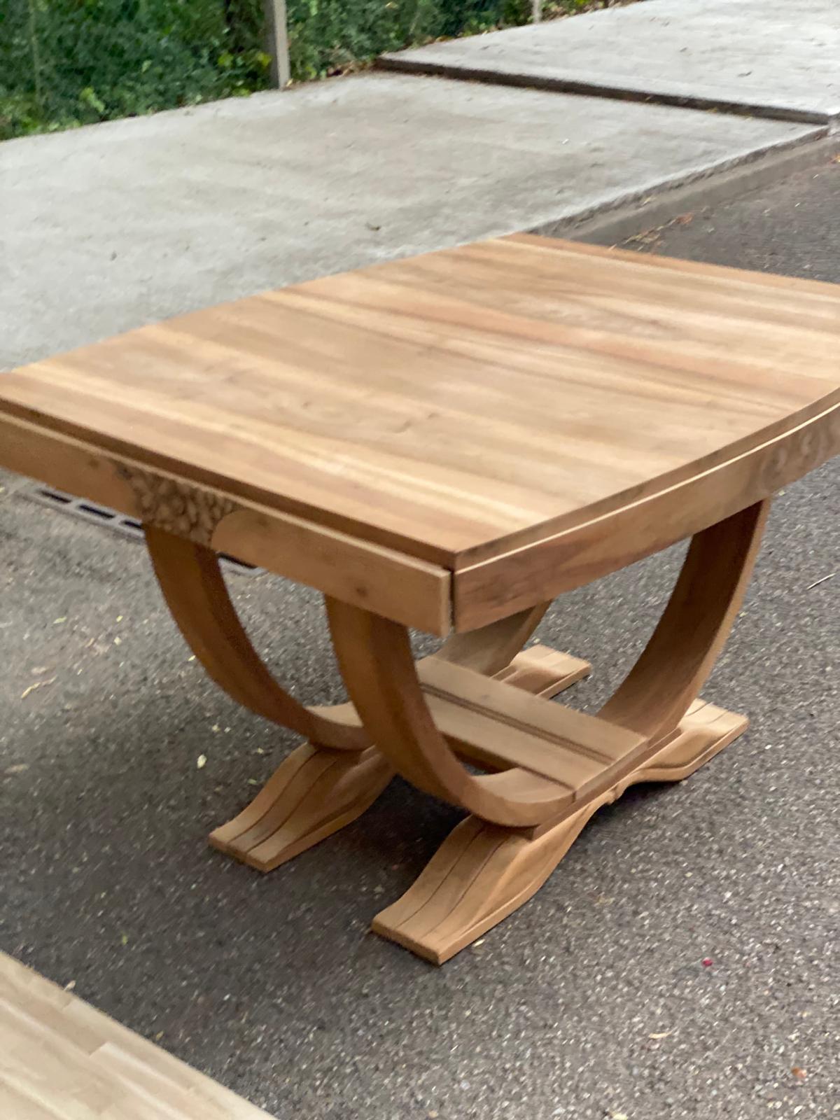 Art Deco extendable dining table, renovated in solid walnut with a central leg, 193.