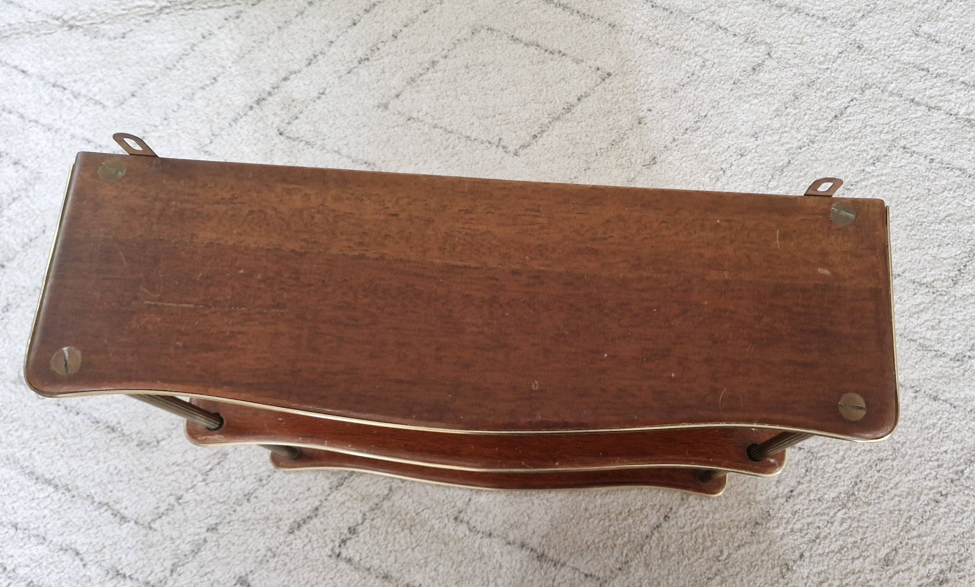 1950s wood and brass wall shelf