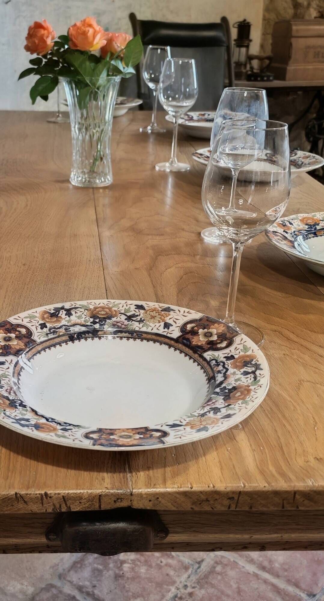 Large authentic farmhouse table made of solid French oak.